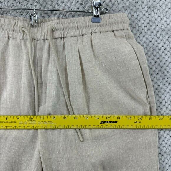 ZARA Pants Women M Khaki Beige Linen Straight Leg High Rise PullOn Elastic Waist - Picture 13 of 15